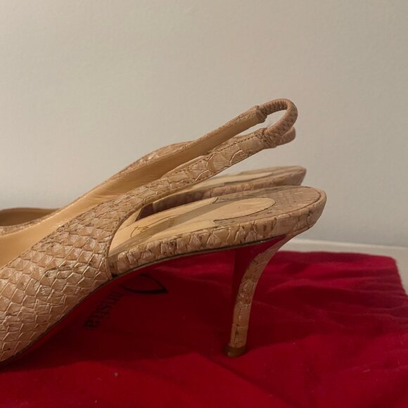 CHRISTIAN LOUBOUTIN Beige Python Apostrophy Slingback - Picture 8 of 8